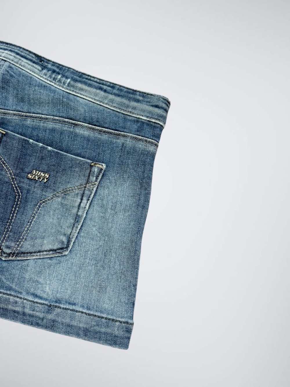 VTG Y2K Miss Sixty Avant-Garde Arched Micro Denim Mid Rise Shorts - Picture 6 of 9